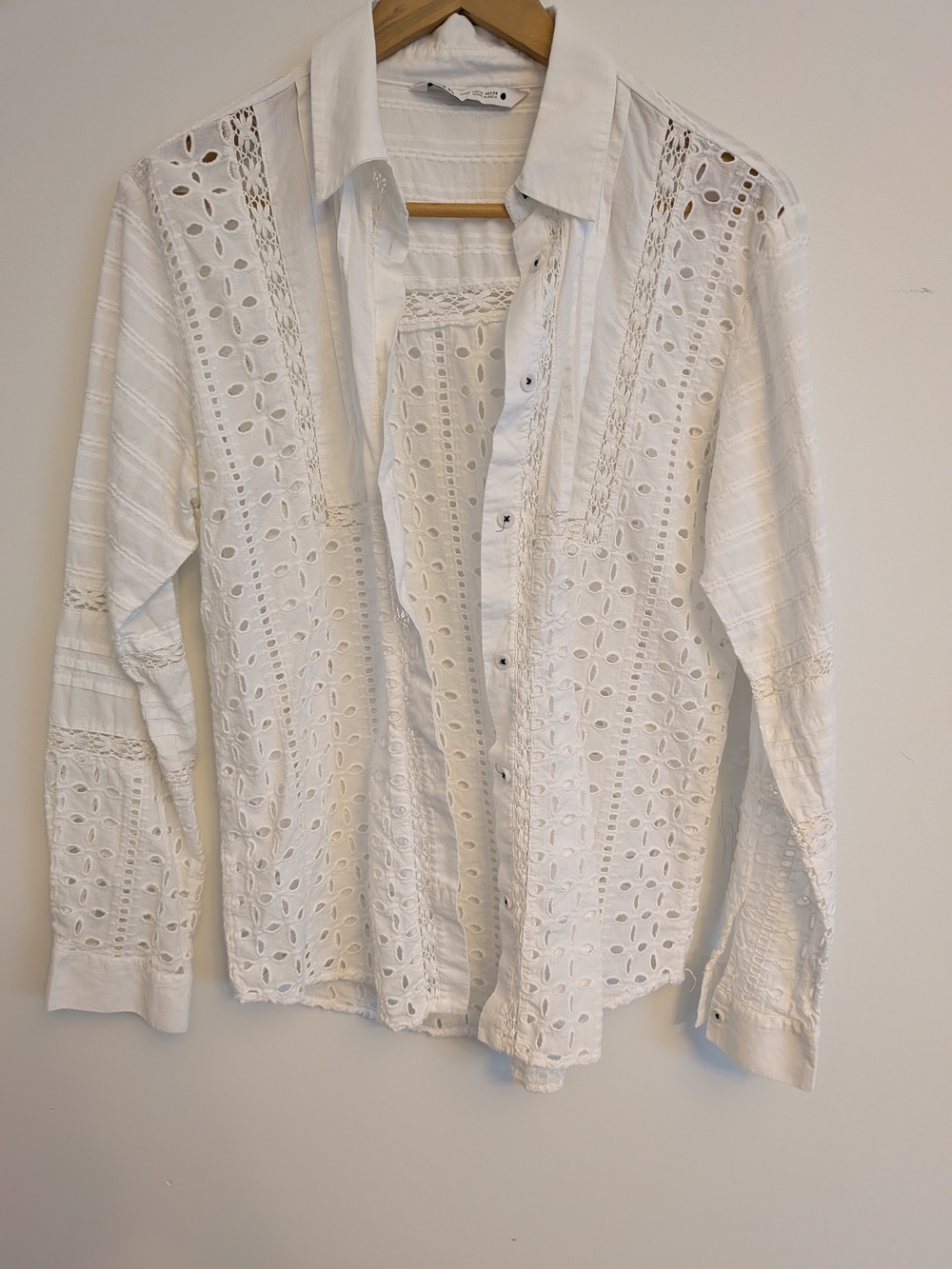 Zara White Eyelet Lace Button-Down Shirt